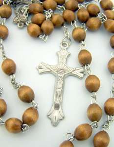 New Mens Brown Wooden Beads Rosary Pray The Rosary Catholic Necklace 