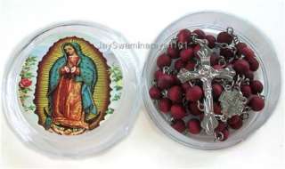 Scented Red Wood Beads Guadalupe Wooden Rosary Necklace Boxed  