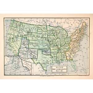  1891 Lithograph Antique 1891 Map United States Union 
