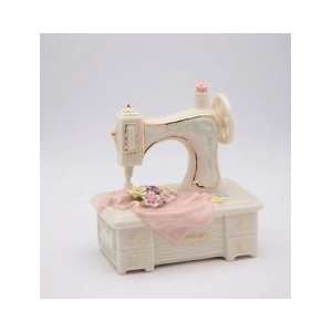  Mini White Antique Style Sewing Machine with Gold Trim 