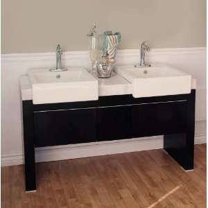   White Marble Top Single Sink Wood Vanity Black